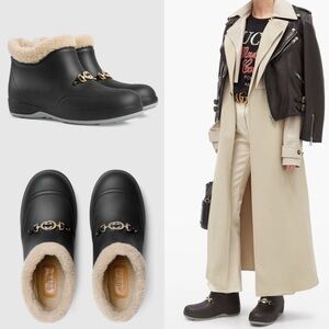 Gucci Crossy Horsebit Sherpa Lined Rain Winter Boots